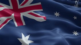 Australia flag video waving in wind. Realistic flag background. Close up view, perfect loop, 4K footage
