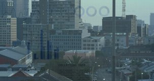 Animation of statistics and data processing over cityscape during day. Domestic finance, property, communication, digital interface and data processing concept digitally generated video. - Powered by Shutterstock - Get 15% off with code: PIKWIZARD15