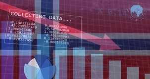 Animation of statistics and data processing over flag of norway. Business, communication, digital interface, finance and data processing concept digitally generated video.