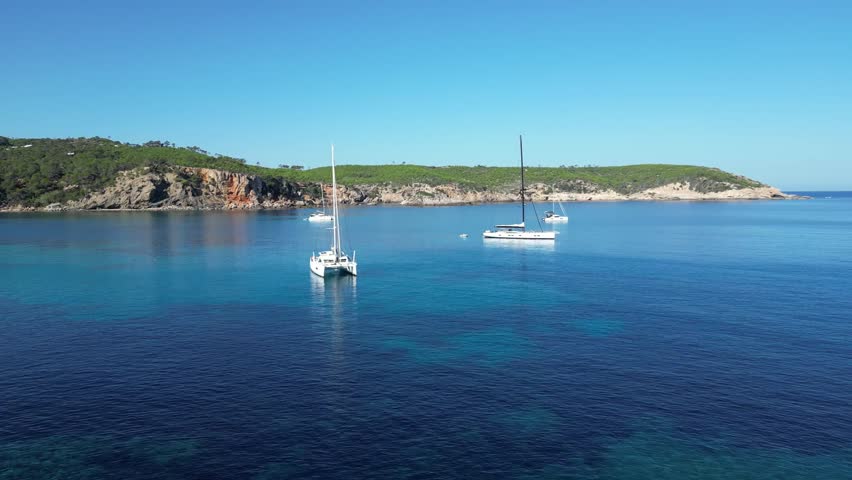Aerial view of Ibiza island coastline.