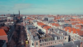 Aerial view video of the beautiful buidlings in Hague, Netherlands. High quality 4k footage