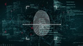 Animation of ai data processing over biometric fingerprint and dark background. Global artificial intelligence, digital interface, computing and data processing concept digitally generated video. - Powered by Shutterstock - Get 15% off with code: PIKWIZARD15