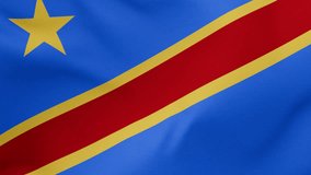 Democratic Republic of the Congo or Congo-Kinshasa fabric flag calm swaying in the wind, looped endless cycled video, completely full screen covers flag background