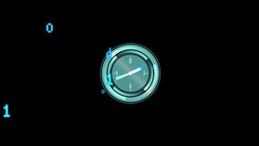 Animation of clock ticking, binary coding data processing over dark background. Global technology, digital interface, computing and data processing concept digitally generated video. - Powered by Shutterstock - Get 15% off with code: PIKWIZARD15