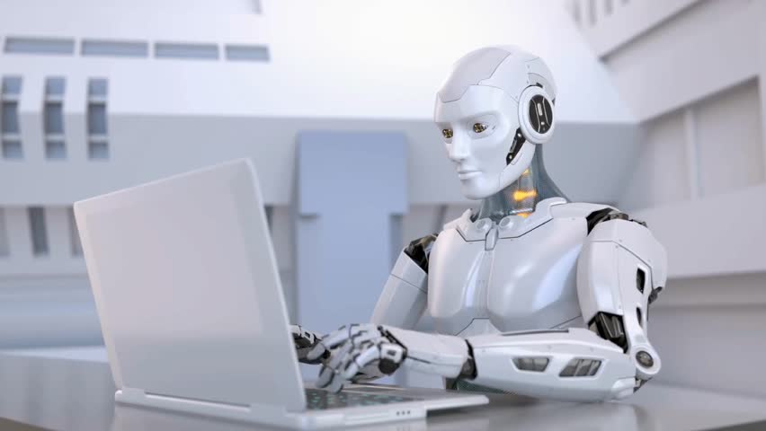 Ai Robot Working In Office clip, You can use it in many ways Royalty-Free Stock Footage #1106370137