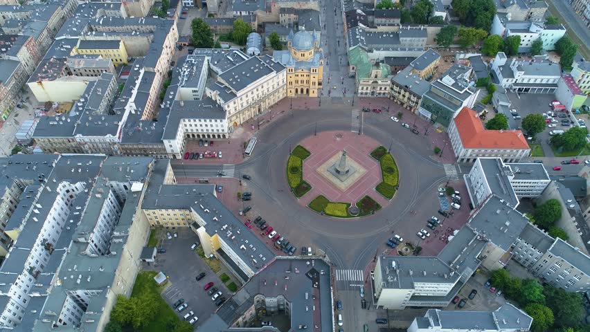 Aerial view of Freedom Square in Lodz. Great Polish footage