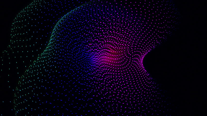 3D animation of particulars in magnificent motion creating amorphous shapes, with spherical oscillation effects, 4K abstract background of future shape