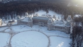 4K aerial drone video, palace, winter, Moscow, Russia