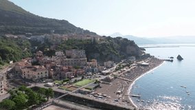 An amazing view of the beautiful Vietri sul mare on the Amalfi coast in Italy filmed by drone, Vietri sul Mare Italy, Wonderful view of the sea of Vietri and a stretch of the Amalfi Coast Italian town