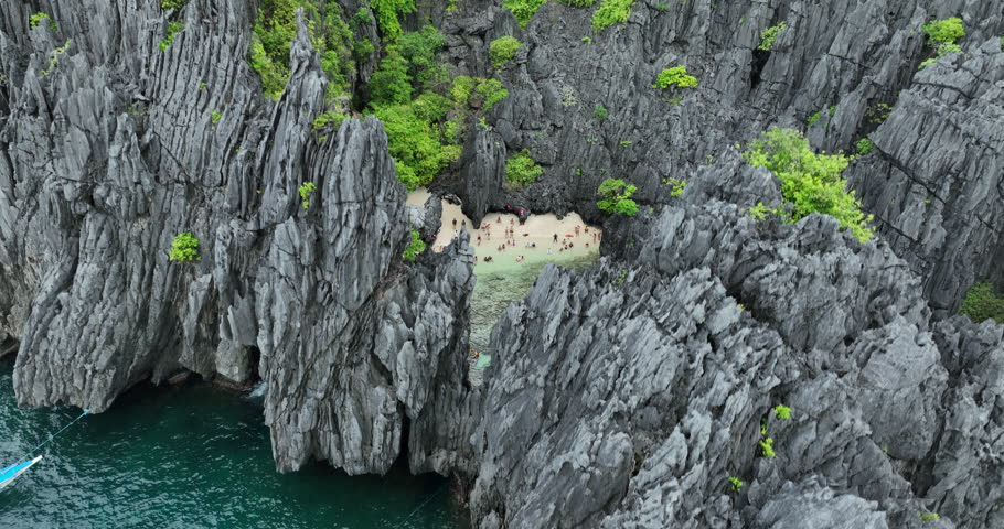 Aerial view of a beautiful beach in El Nido, Palawan, Philippines