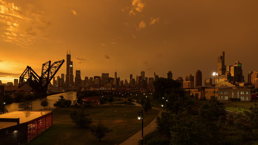 Downtown Chicago Skyline Breathtaking Thunderstorm Sunset Time Lapse 