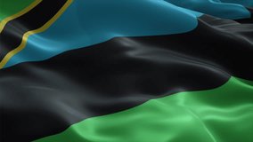 Zanzibar flag video waving in wind. Realistic flag background. Close up view, perfect loop, 4K footage
