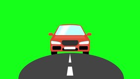 cartoon car advance car advance greenscreen animation with clouds and asphalt road