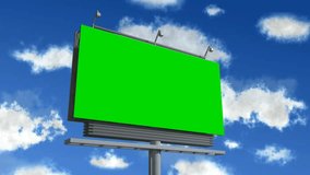 Mock up concept. Green screen billboard on the the highway against the background of the sky. 4k video animation