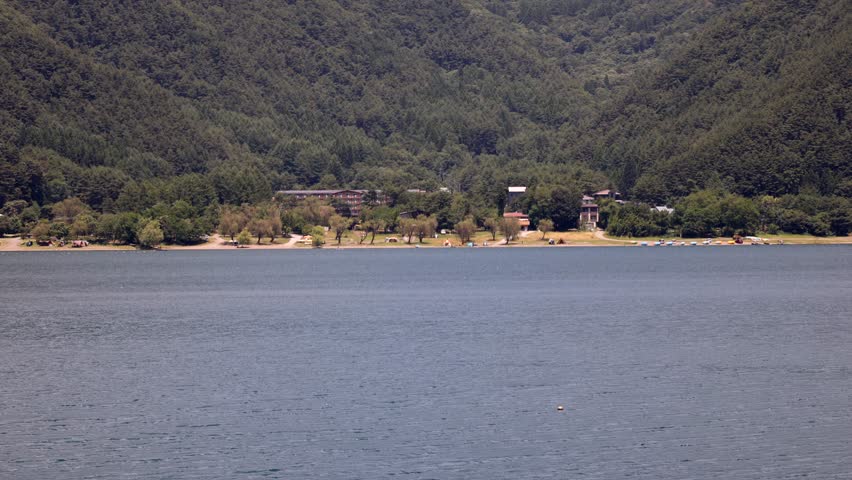A view of the lakeside campground from the opposite shore.