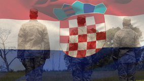 Animation of flag of croatia over diverse soldiers. Croatian patriotism, armed forces and national defence concept digitally generated video. - Powered by Shutterstock - Get 15% off with code: PIKWIZARD15