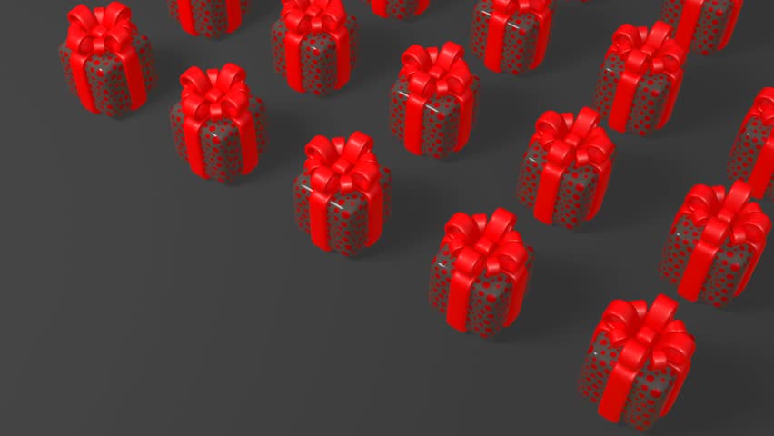 A group of printed gift boxes with a ribbon rotates 3d 4K looped animation with copy space on dark grey background Royalty-Free Stock Footage #1106402593
