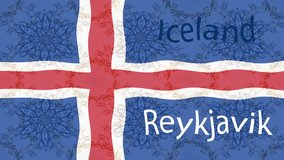 Motion footage background with colorful flag. The flag of Iceland.
