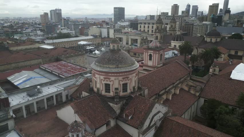 drone rotate around cuspid of Colombia colonia cathedral in bogota aerial