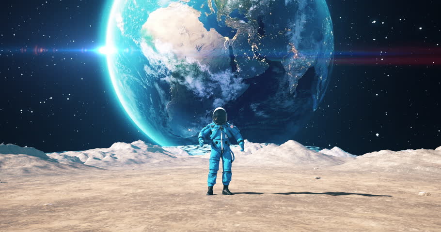 Happy Male Astronaut Dancing On The Surface Of The Moon. Celebrating His Success. Planet Earth Visible In Space. Royalty-Free Stock Footage #1106416123