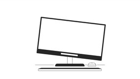 Crashed pc monitor bw animation. Flat outline style icon 4K video footage for web design. Damaged hardware isolated monochrome thin line animated object on white background, alpha channel transparency