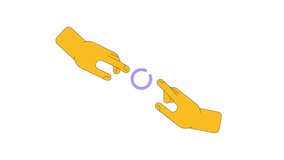Hands reaching to touch line 2D loading bar circle animation. Adam creation animated cartoon linear hands 4K video loading motion graphic. God and human download circular progress indicator gif