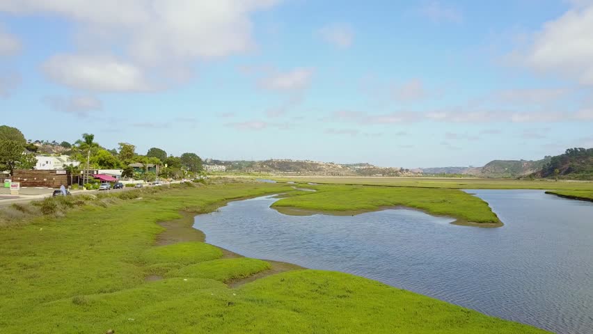 Aerial view of the beautiful Los Penasquitos Lagoon wetland at La Jolla, San Diego, California