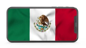 Waving flag of Mexico on a mobile phone screen. 3d animation in 4k resolution video.