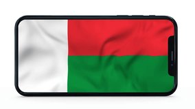 Waving flag of Madagascar on a mobile phone screen. 3d animation in 4k resolution video.