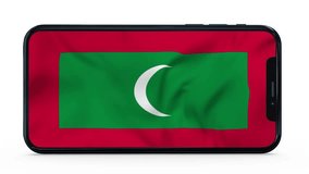 Waving flag of Maldives on a mobile phone screen. 3d animation in 4k resolution video.