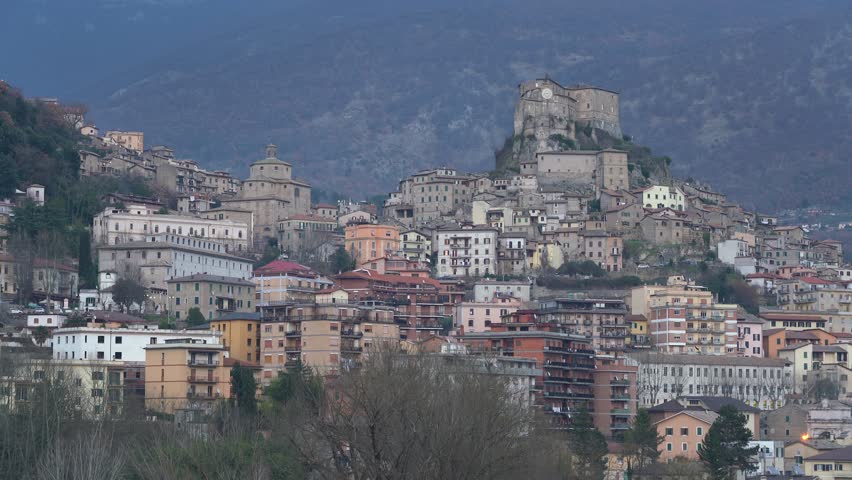 The beautiful town of Subiaco in the evening. Province of Rome, Lazio, Italy.