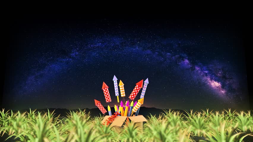 Happy Birthday Text Typography Particles Fireworks Explosion Sparks Night Sky Background. greeting card, birthday card, invitation card, Celebration, party, holiday, wish festive. 3D Illustration