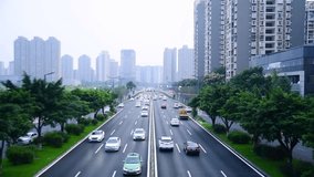 Highway and vehicle flow in Shuangliu District, Chengdu, Sichuan, China, time-lapse photography
