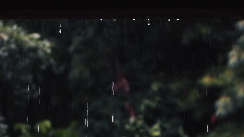 Fresh summer showers during the rainy season, raindrops that form on the eaves of the roof and fall down, transparent water drops, and comfortable and cozy emotional rain sounds ASMR
 Royalty-Free Stock Footage #1106440847