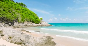 Vacation on an empty sea beach Visit a beautiful sandy beach Phuket Beaches Thailand Left Side Traveling Video beautiful tropical sea beach The beach is empty and devoid of people and tourists.