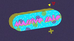 Animation of massive sale text on retro speech bubble with abstract shapes. Sales, retail and communication concept digitally generated video. - Powered by Shutterstock - Get 15% off with code: PIKWIZARD15