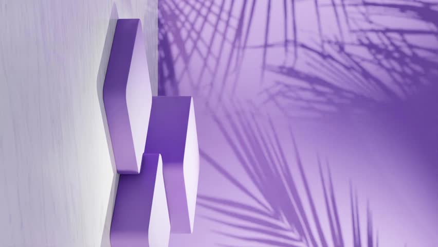 3D rendering display, podium and abstract floral fern plant background multiple products blue color, graphic product display, animated product shot packshot studio setting blue colorway, purple pink 