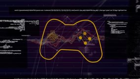 Animation of video game pan and data processing over black background. Global video game, digital interface, communication, computing and data processing concept digitally generated video. - Powered by Shutterstock - Get 15% off with code: PIKWIZARD15