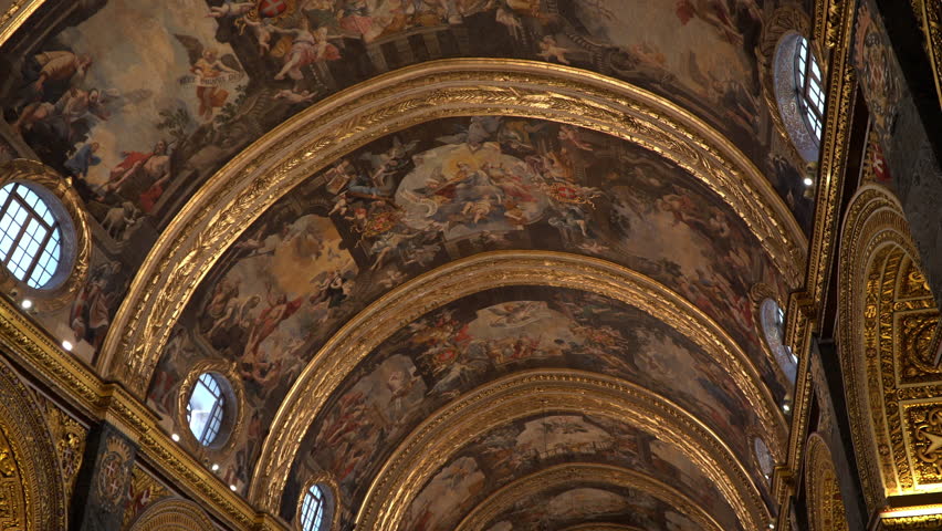 St John's Co-Cathedral Inside Detail of Fresco Ceilings - Valletta Malta Royalty-Free Stock Footage #1106446275