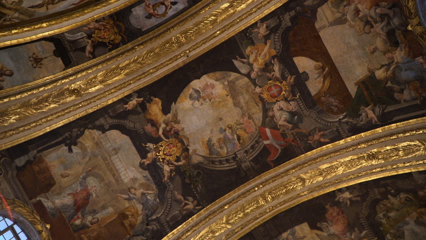 St John's Co-Cathedral Inside Detail of Fresco Ceilings 360 - Valletta Malta Royalty-Free Stock Footage #1106446283