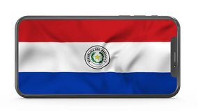 Waving flag of Paraguay on a mobile phone screen. 3d animation in 4k resolution video.