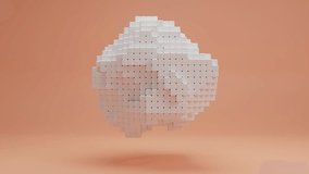 Loop 3d animation of a pixelated white cloud, a crumpled sphere of many cubes on a pink background. The cloud changes the shape and size of the cubes. The idea of digital technologies and NFT art. - Powered by Shutterstock - Get 15% off with code: PIKWIZARD15
