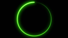 Circle shape frame green color glowing fluorescent neon lights and loop animation on black screen. 3d animation.