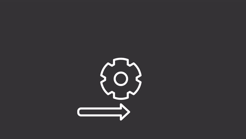 Flexible business white animation. Rotating cog wheel with three arrows line animated icon. Change management. Isolated illustration on dark background. Transition alpha video. Motion graphic Royalty-Free Stock Footage #1106447517