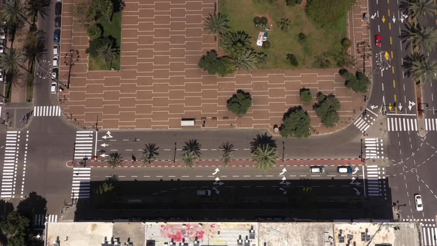 Aerial view over Rabin Square in Tel aviv
Drone view of Empty Rabin Square Daylight, 2021
