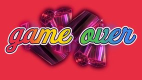 Animation of game over rainbow text on seamless loop pink blocks. Video game, social media, communication, colour, repetition and movement concept digitally generated video. - Powered by Shutterstock - Get 15% off with code: PIKWIZARD15