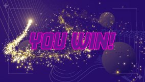 Animation of you win text over shooting star and globes on purple background. Global video game, digital interface, communication, computing and data processing concept digitally generated video. - Powered by Shutterstock - Get 15% off with code: PIKWIZARD15