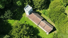 Aerial flyover of Lady Magdalene church in Denton, Kent.