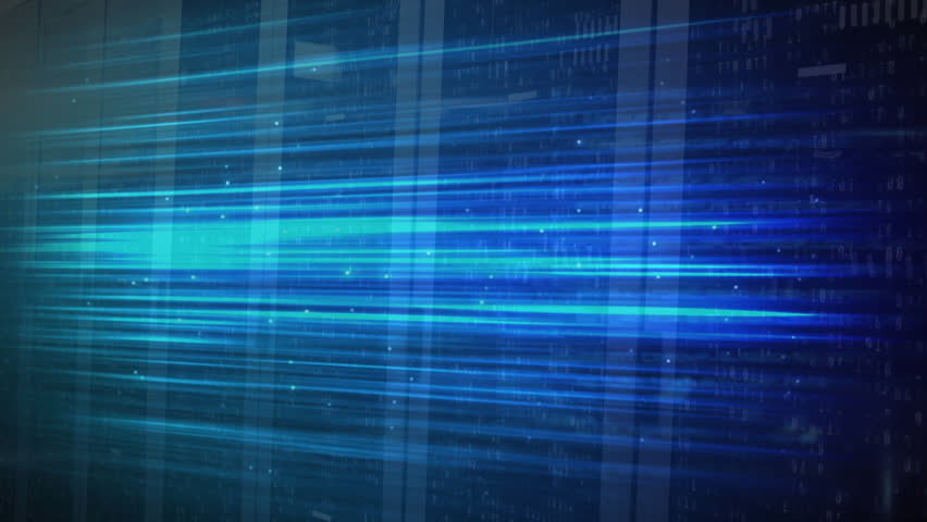 Animation of particles, abstract pattern, computer language over server rack in background. Digital composite, multiple exposure, illuminated, coding, networking, technology and network server.