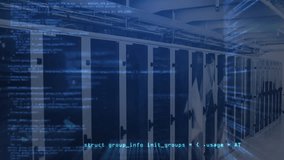 Animation of computer language over connected dots forming shapes against server room. Digital composite, multiple exposure, communication, coding, data center, networking, network server concept. - Powered by Shutterstock - Get 15% off with code: PIKWIZARD15